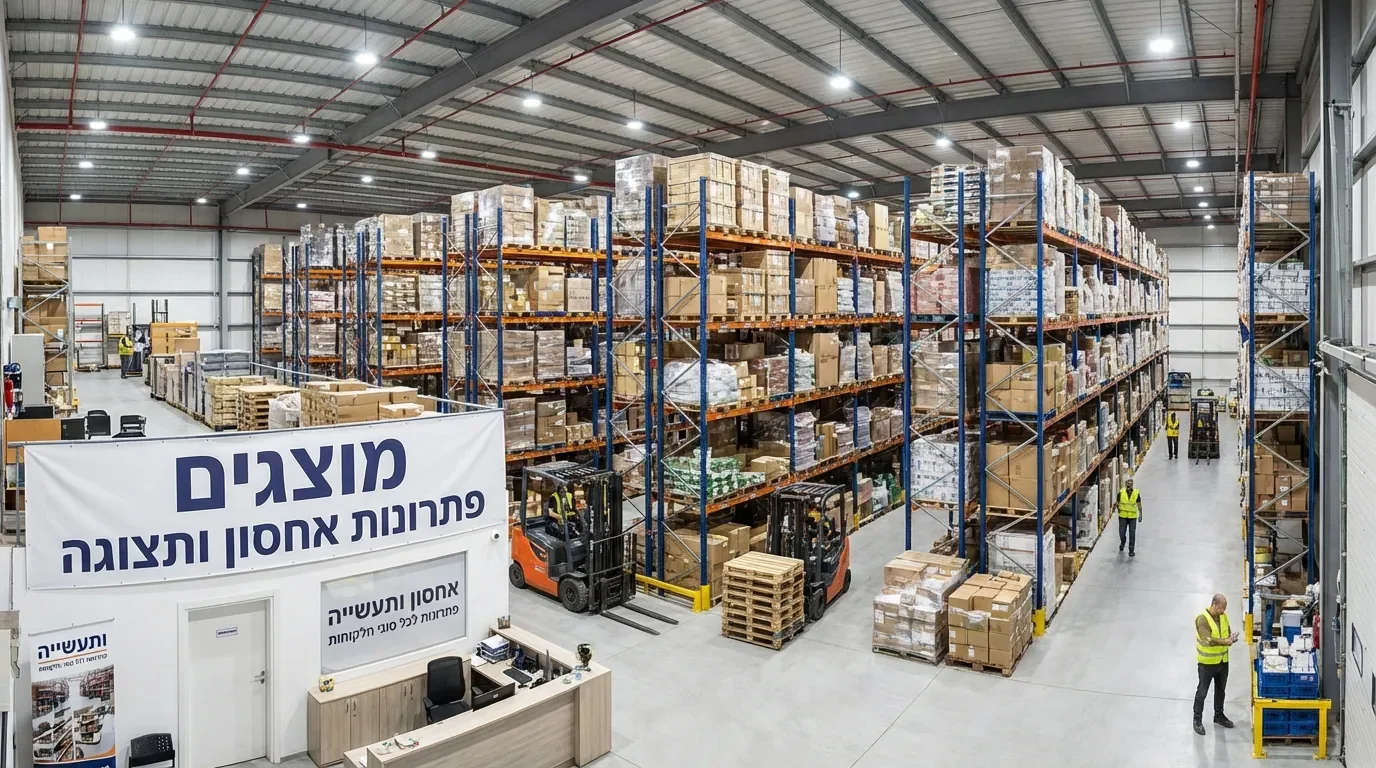 מדפי אחסון תעשייתי למפעלים - מחסן מודרני עם מערכות אחסון מאורגנות