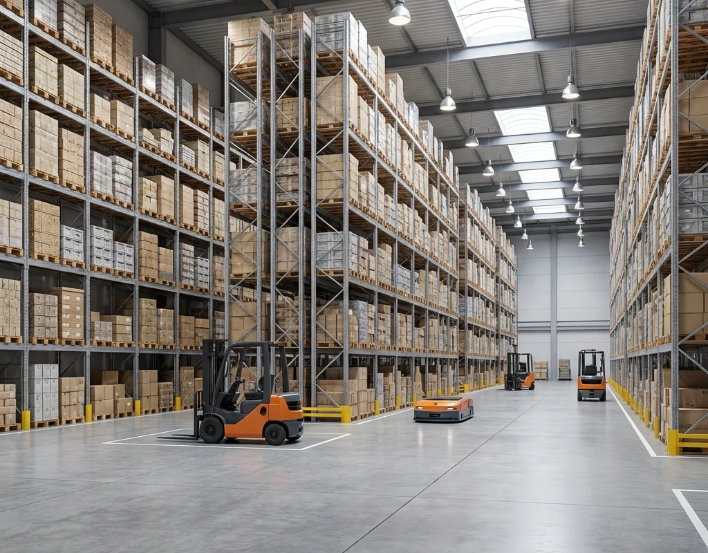 מחסן תעשייתי עם מדפים
